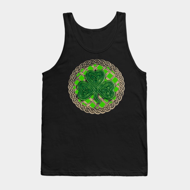 Celtic Knot Shamrock Green Background Tank Top by Atteestude